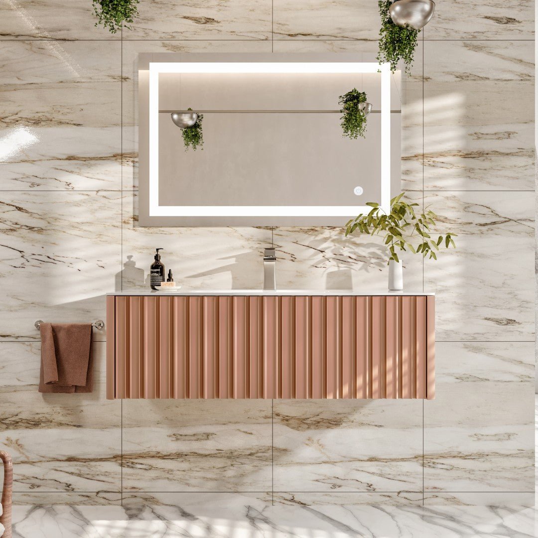 Dolce Vita 48 in. Blush Wall Mount Single Sink Bath Vanity with Solid Surface Top and Integrated Sink - Bathroom Vanity by Eviva