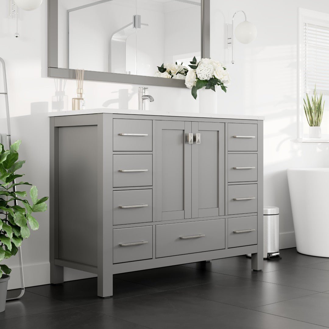London 48 in. Gray Single Sink Bath Vanity with Carrara Quartz Top and Undermount Porcelain Sink - Bathroom Vanity by Eviva