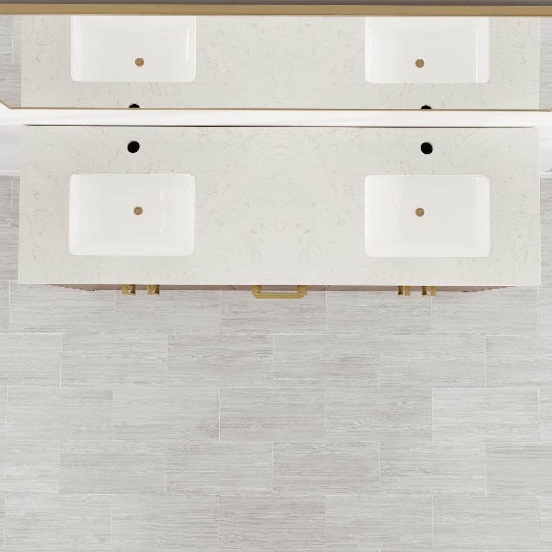 Curio 60 in. Walnut Double Sink  Bath Vanity with Carrara Quartz Top and Undermount Porcelain Sinks