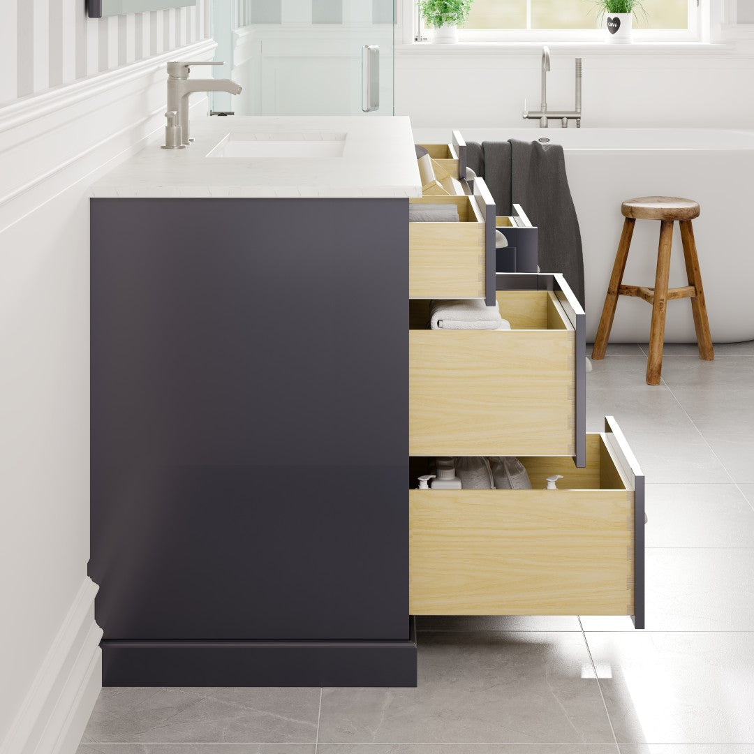 Epic 60 in. Charcoal Gray Single Sink Bath Vanity with Carrara Quartz Top and Undermount Porcelain Sink