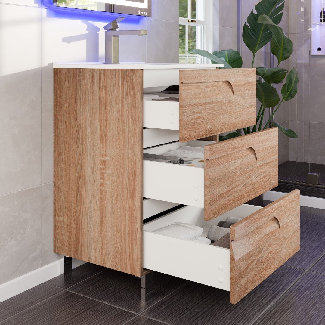 Joy 24 in. Maple Single Sink Freestanding Bath Vanity with Porcelain Top and Integrated Sink - Bathroom Vanity by Eviva
