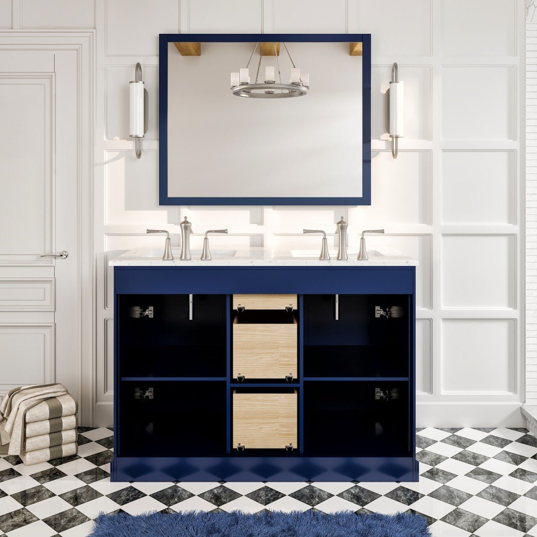 Epic 48 in. Blue Double Sink Bath Vanity with Carrara Quartz Top and Undermount Porcelain Sinks - Bathroom Vanity by Eviva