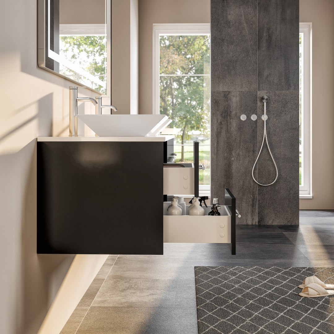 Wave 72 in. Espresso Wall Mount Double Sink Bath Vanity with White Quartz Top and Vessel Porcelain Sinks