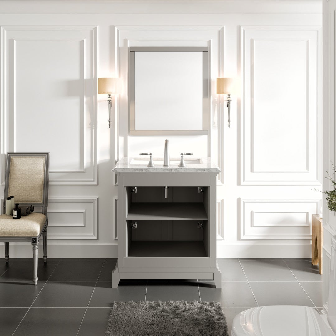 Elite Princeton 30 in. Gray Single Sink Bath Vanity with Carrara Marble Top and Undermount Porcelain Sink