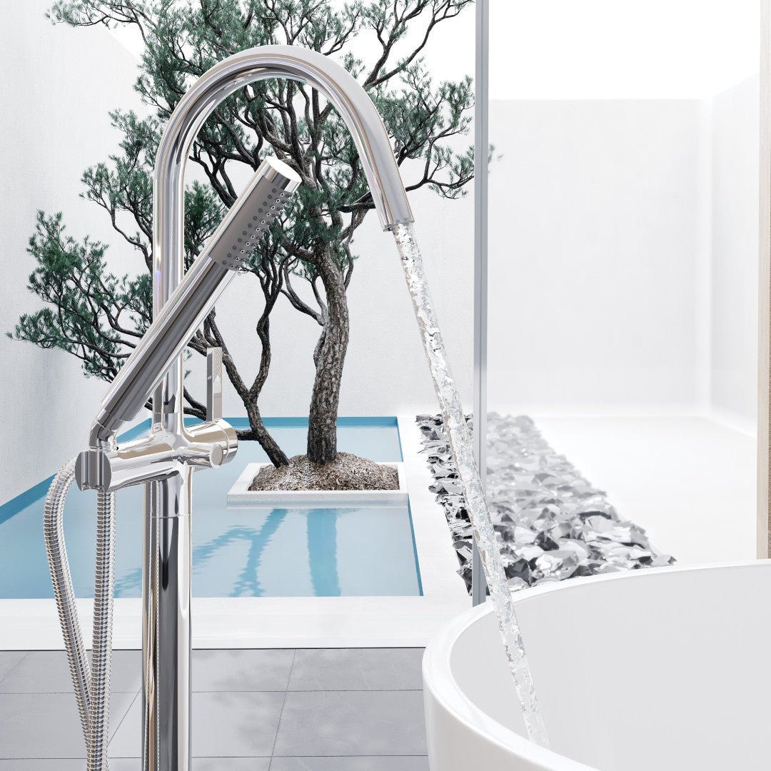 Eviva Modem Single-Handle Freestanding Tub Faucet with Hand Shower in Chrome