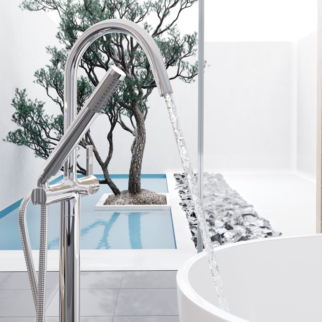 Eviva Modem Single - Handle Freestanding Tub Faucet with Hand Shower in Chrome - Bathtub Faucet by Eviva