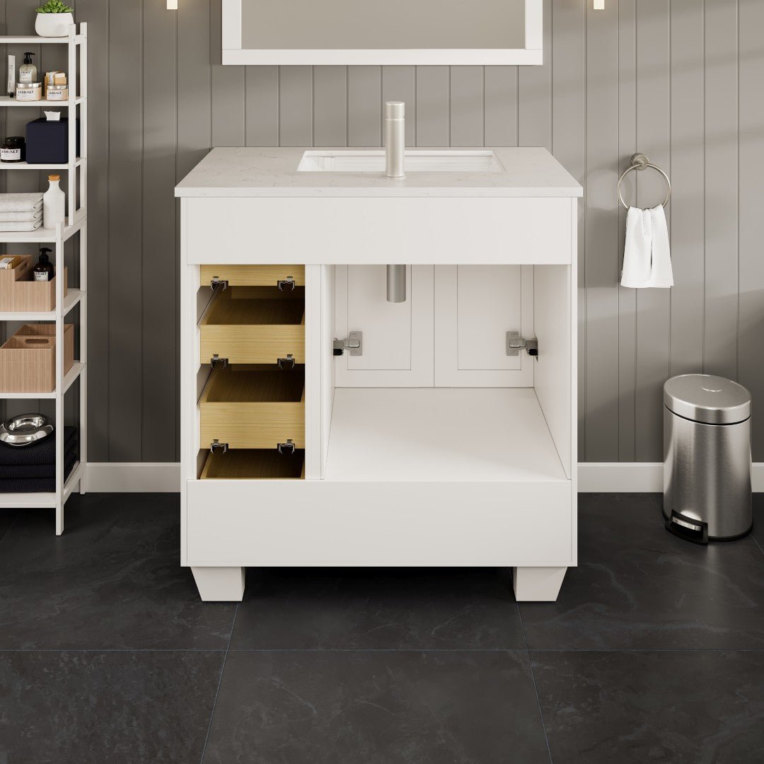 Loon 30 in. White Single Sink Bath Vanity with Carrara Quartz Top and Undermount Porcelain Sink - Bathroom Vanity by Eviva