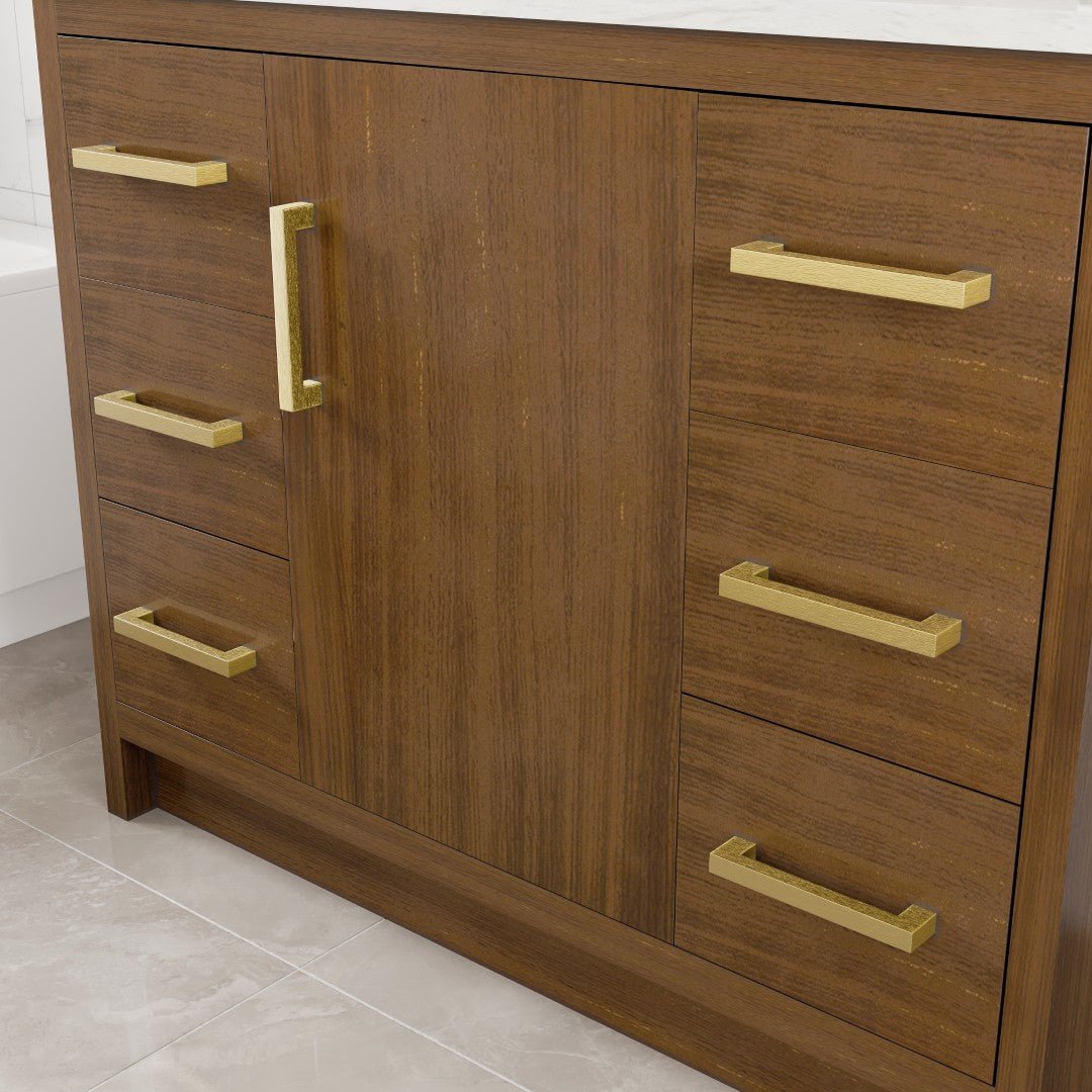 Curio 42 in. Walnut Single Sink Bath Vanity with Carrara Quartz Top and Undermount Porcelain Sink - Bathroom Vanity by Eviva
