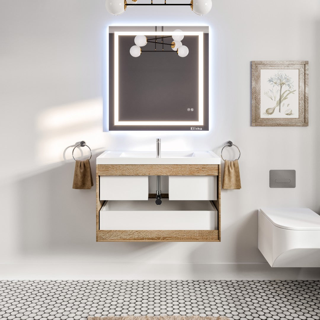 Smile 36 in. White Oak Wall Mount Single Sink Bath Vanity with Acrylic Top and Integrated Sink