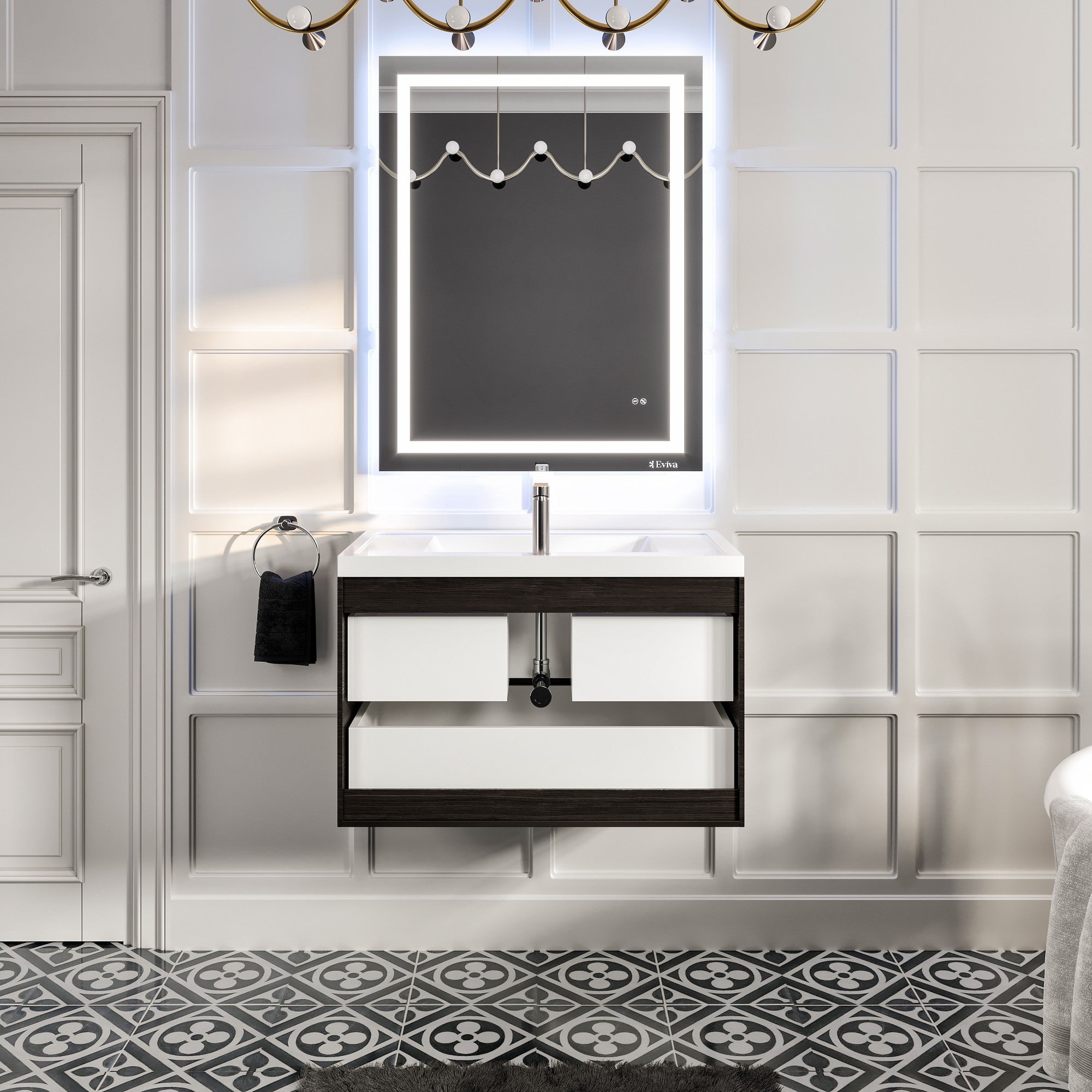 Smile 36" Chestnut Wall Mount Single Sink Bath Vanity with Acrylic Top and Integrated Sink