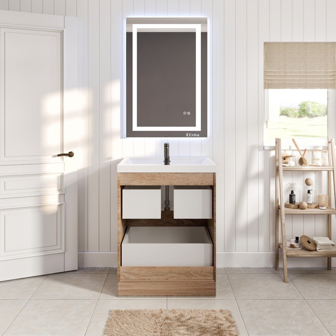 Smile 24 in. White Oak Single Sink Bath Freestanding Vanity with Acrylic Top and Integrated Sink - Bathroom Vanity by Eviva