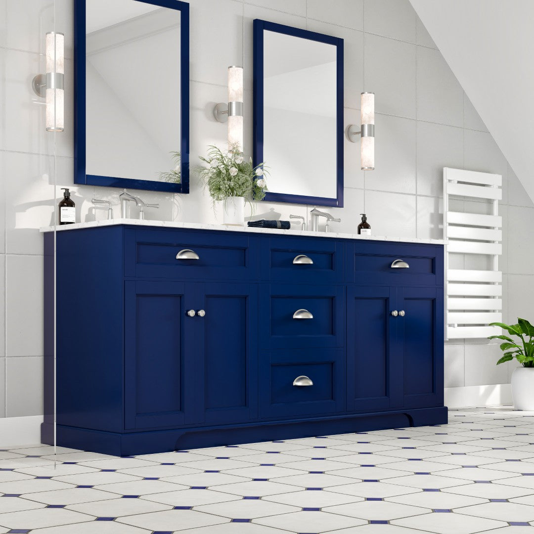 Epic 72 in. Blue Double Sink  Bath Vanity with Carrara Quartz Top and Undermount Porcelain Sinks