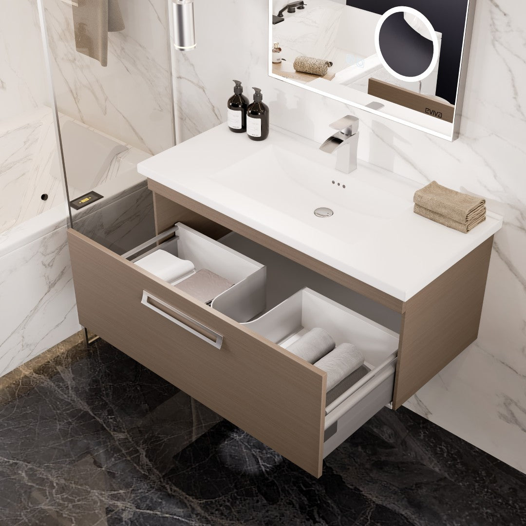 Orleans 38 in. Wenge Wall Mount Single Sink Bath Vanity with Porcelain Top and Integrated Sink