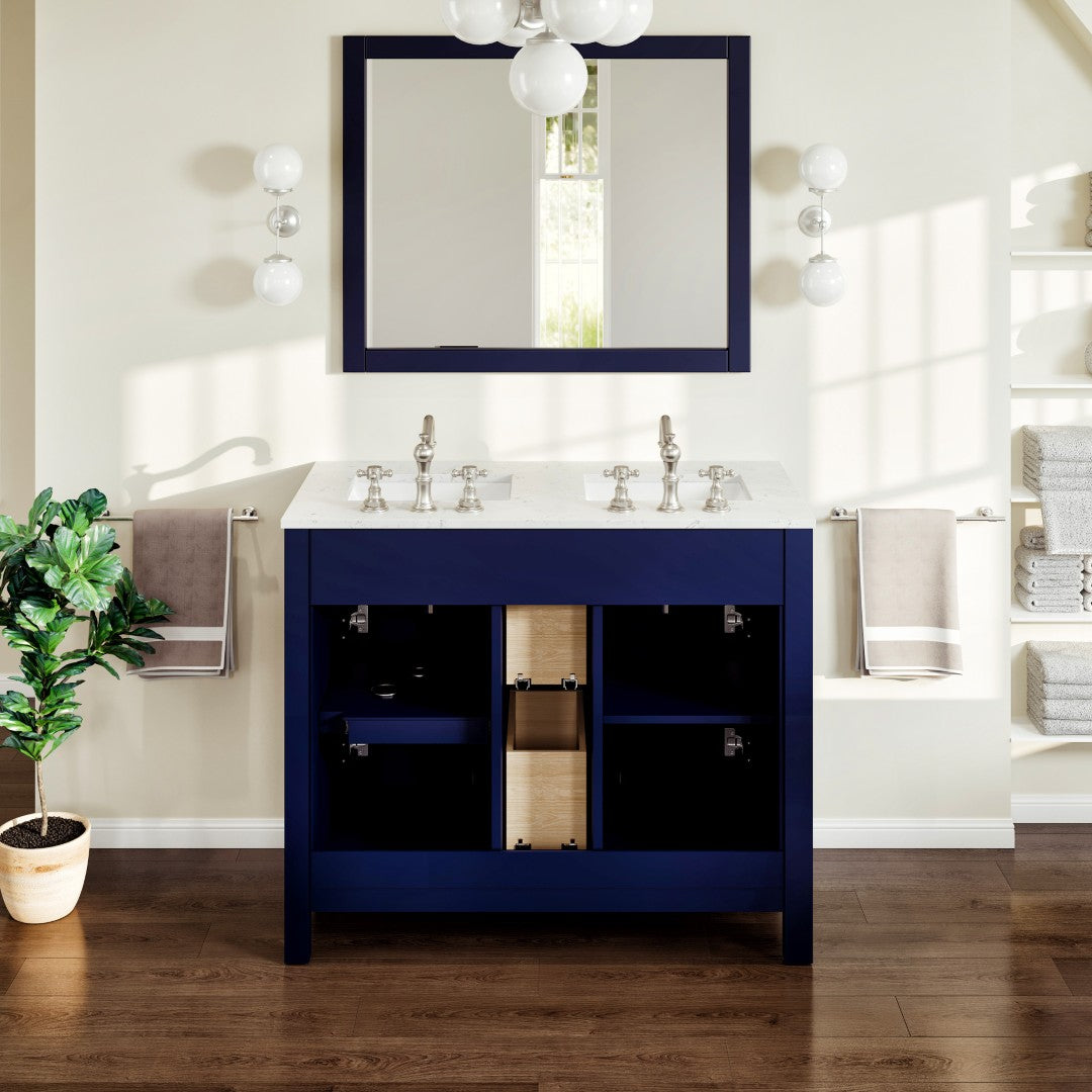 Artemis 44 in. Blue Double Sink Bath Vanity with Engineered Top and Undermount Porcelain Sinks