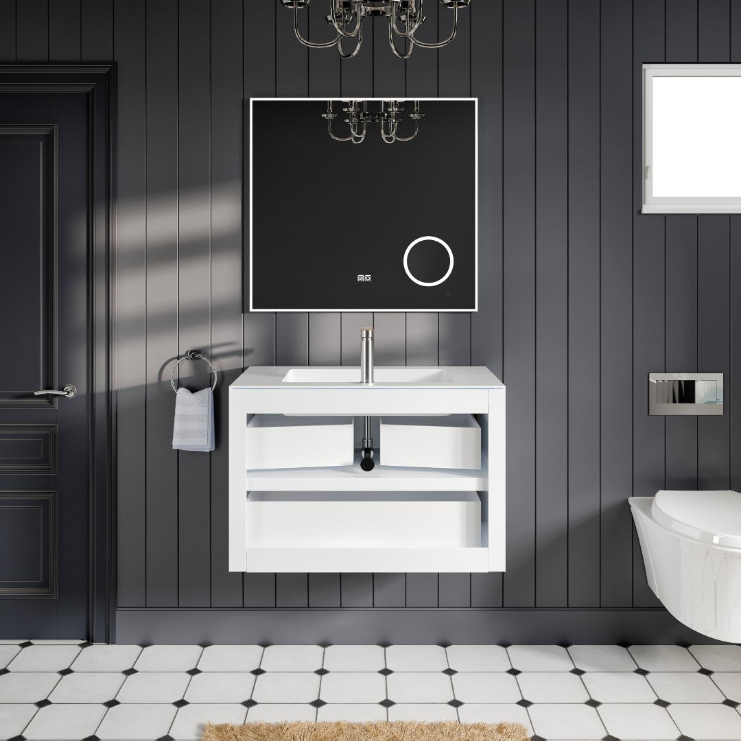 Vienna 36" WH Oak Wall Mount Single Sink Bath Vanity with Acrylic Top and Integrated Sink