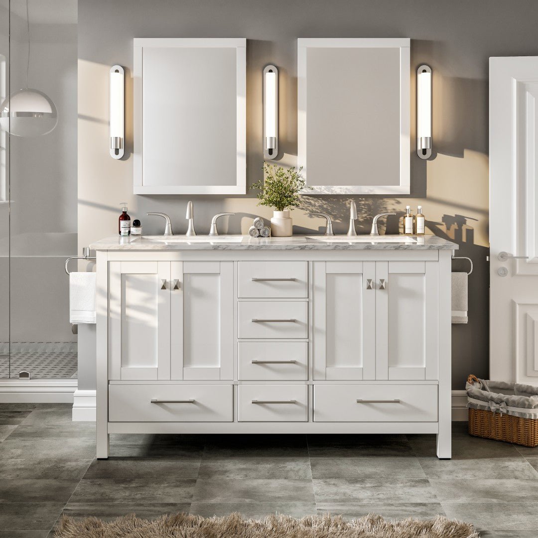 Eviva Aberdeen 60" White Double Sink Bath Vanity with Marble Top - Bathroom Vanity by Eviva
