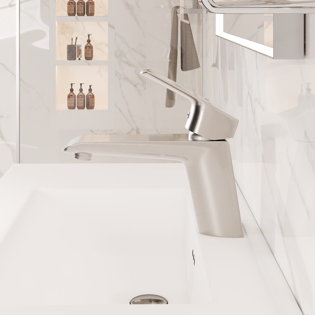 Eviva Lotus Single - Handle Waterfall Single - Hole Bathroom Faucet in Brushed Nickel - Bathroom Faucet by Eviva