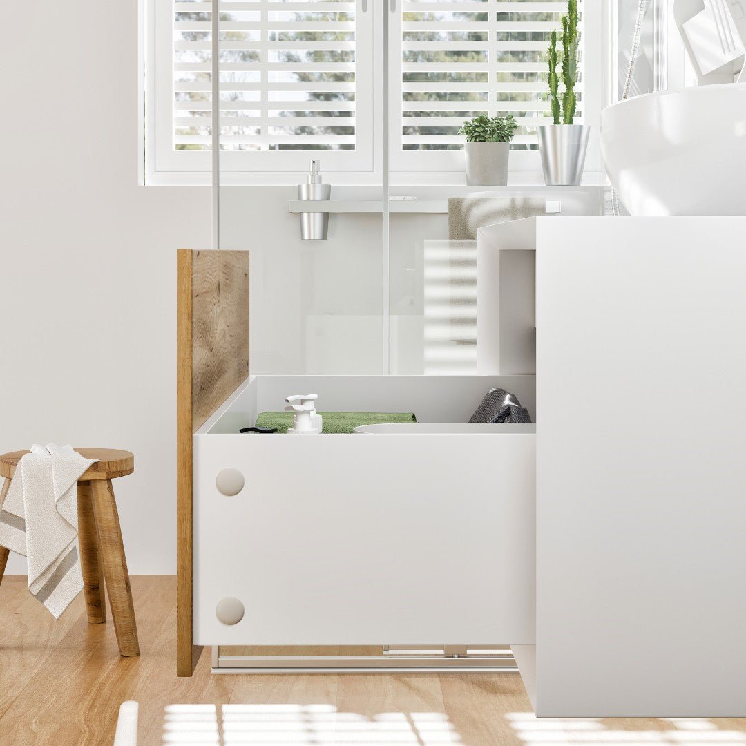 Santa Monica 30 in. White Oak Wall Mount Single Sink Bath Vanity with Acrylic Top and Vessel Solid Surface Sink - Bathroom Vanity by Eviva