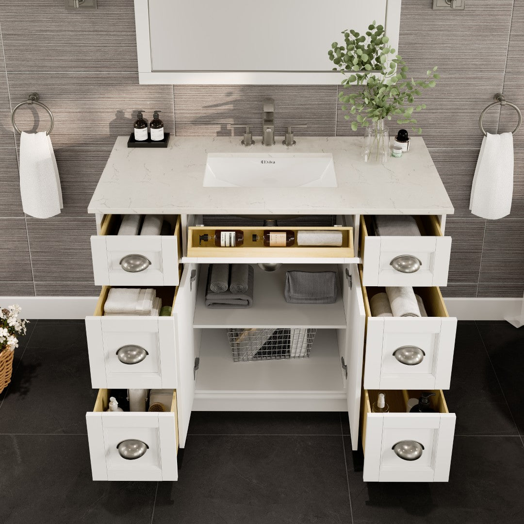 Epic 48 in. White Single Sink Bath Vanity with Carrara Quartz Top and Undermount Porcelain Sink