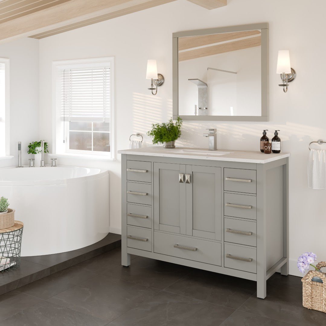 London 42 in. Gray Single Sink Bath Vanity with Carrara Quartz Top and Undermount Porcelain Sink - Bathroom Vanity by Eviva