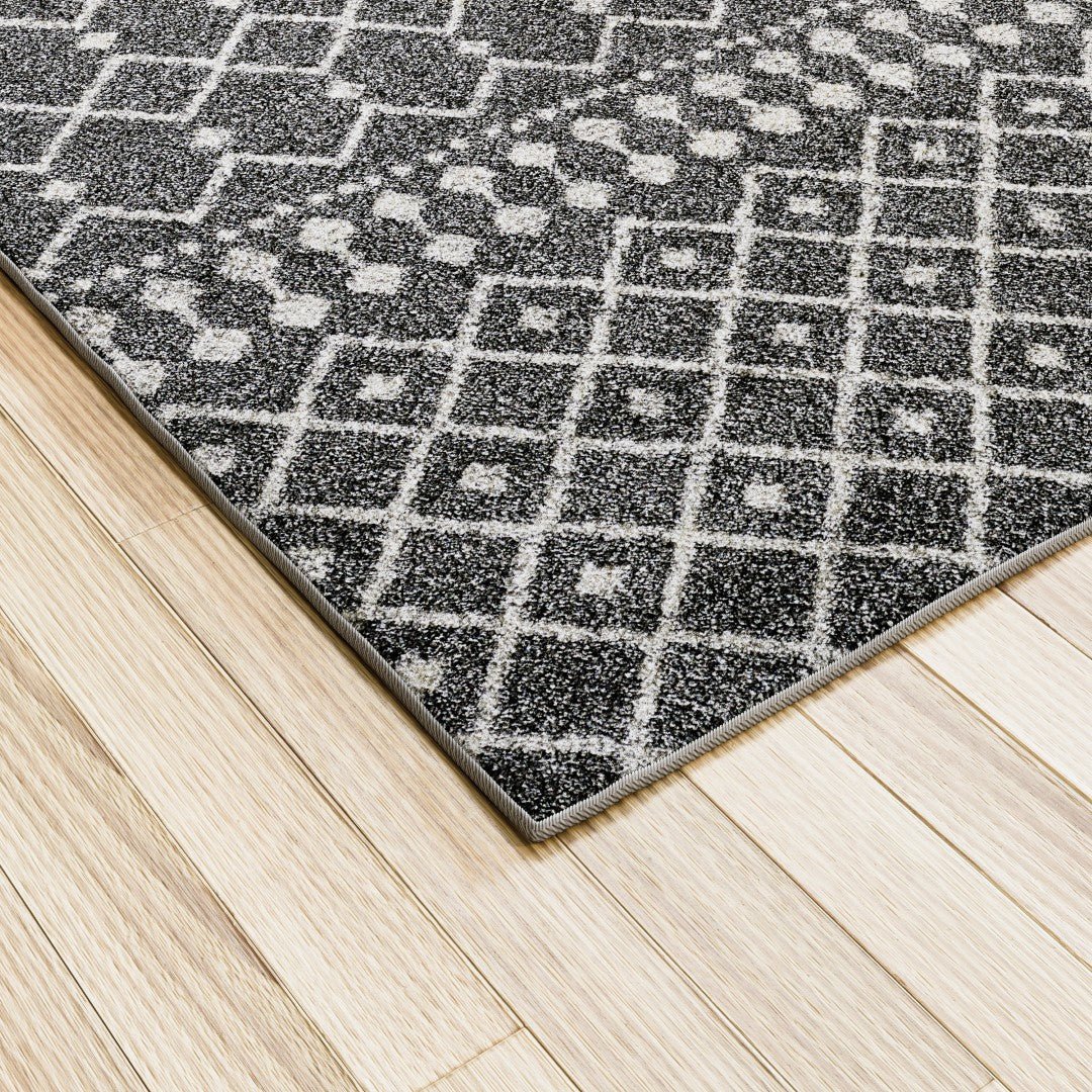 Eviva Grid 5' x 7' Geometric Gray/Cream Rug - Rug by Eviva