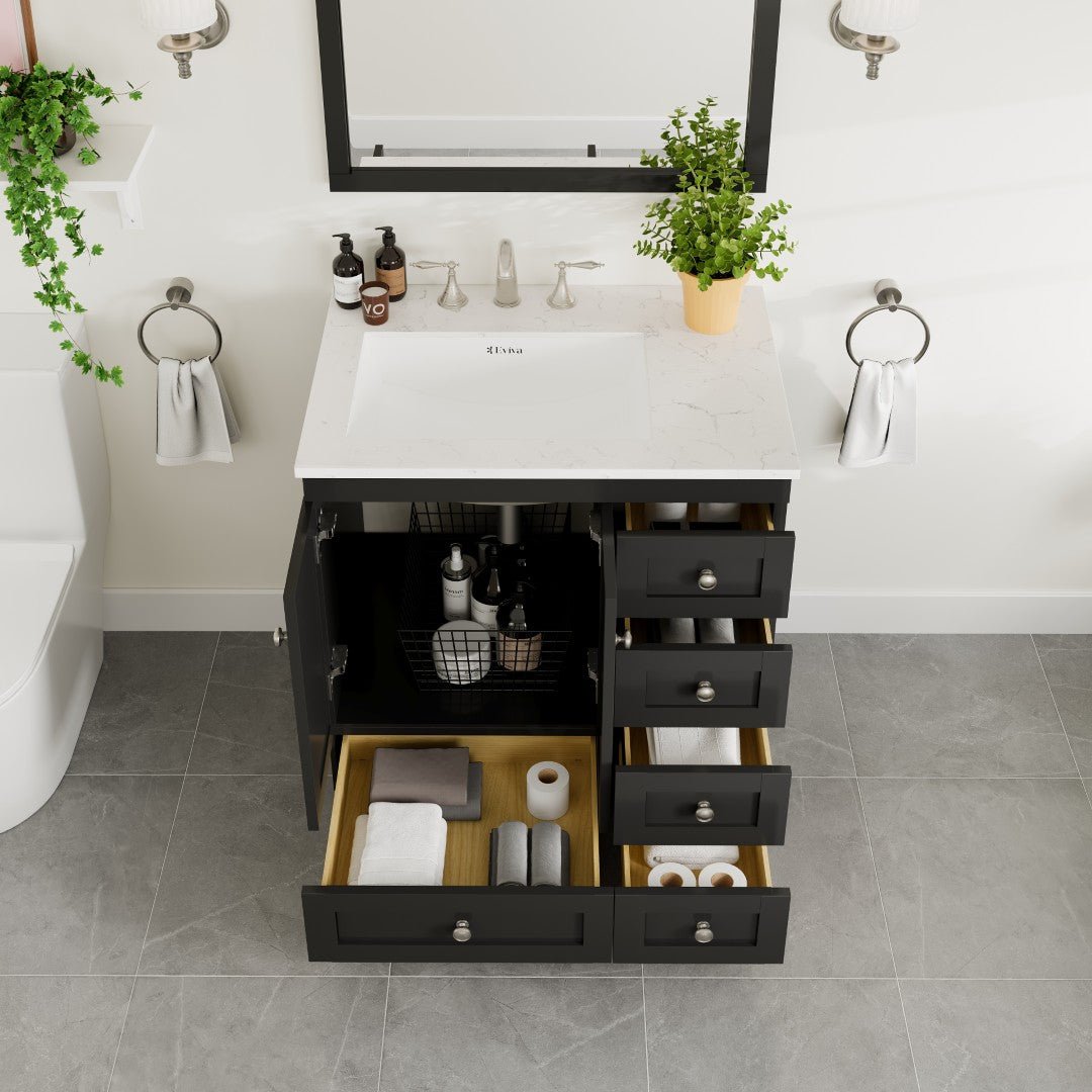 Acclaim 30 in. Espresso Single Sink Bath Vanity with Carrara Quartz Top and Undermount Porcelain Sink - Bathroom Vanity by Eviva