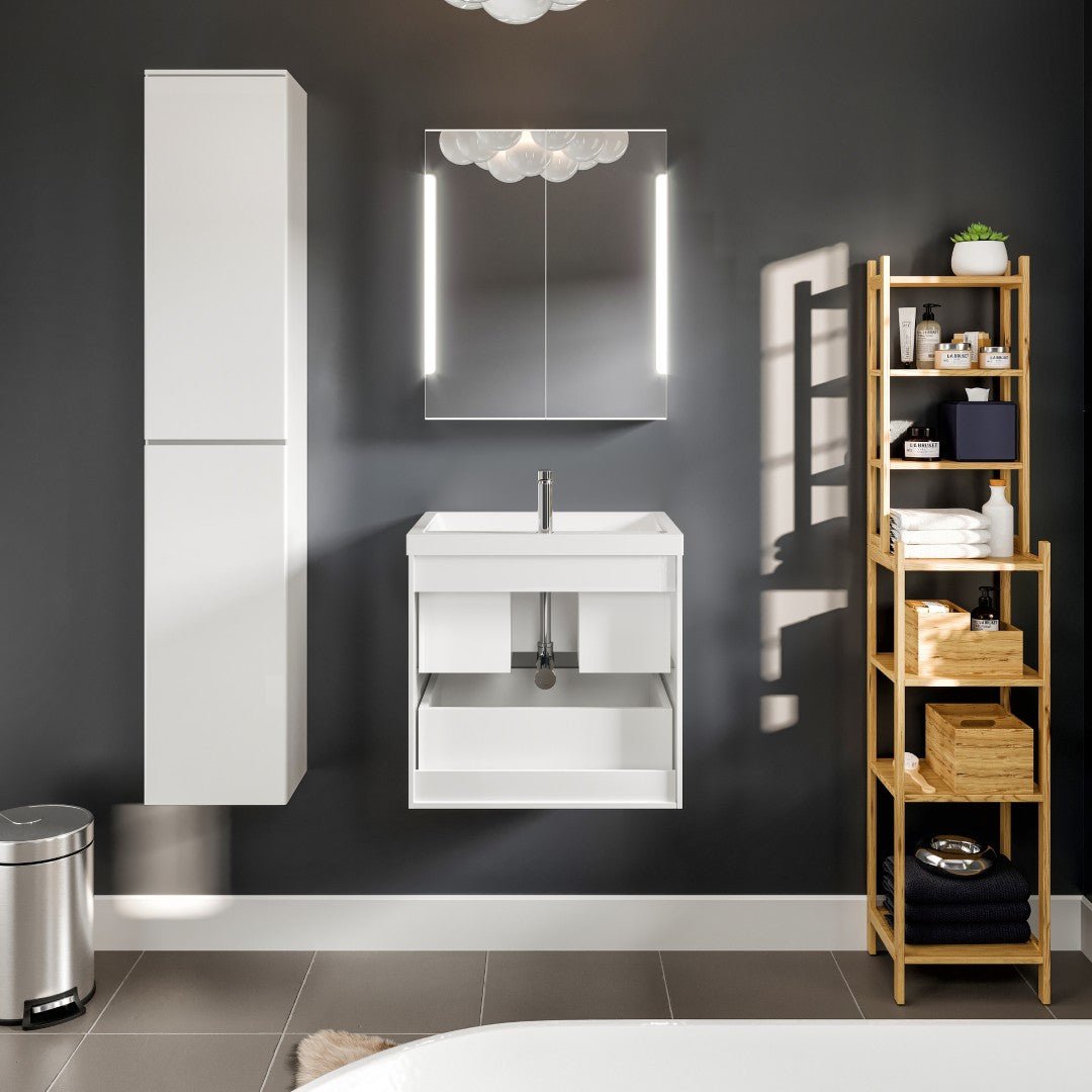 Glazzy 24 in. White Wall Mount Single Sink Bath Vanity with Acrylic Top and Integrated Sink - Bathroom Vanity by Eviva