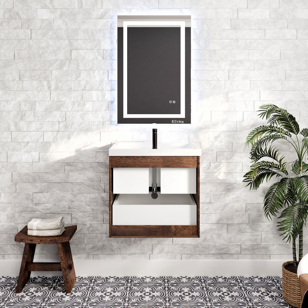 Smile 24 in. Rosewood Wall Mount Single Sink Bath Vanity with Acrylic Top and Integrated Sink