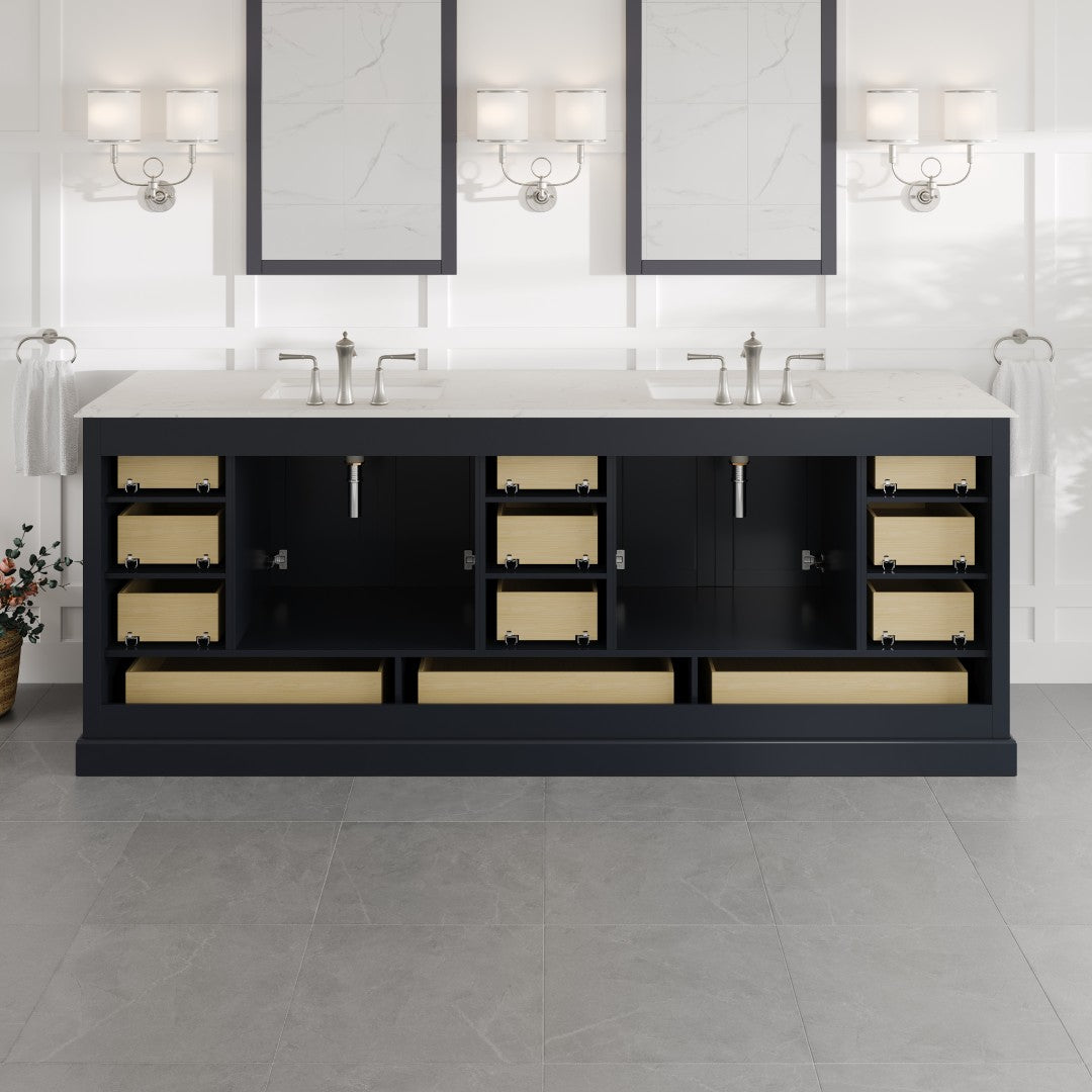 Storehouse 84 in. Dark Gray Double Sink Bath Vanity with Carrara Quartz Top and Undermount Porcelain Sinks