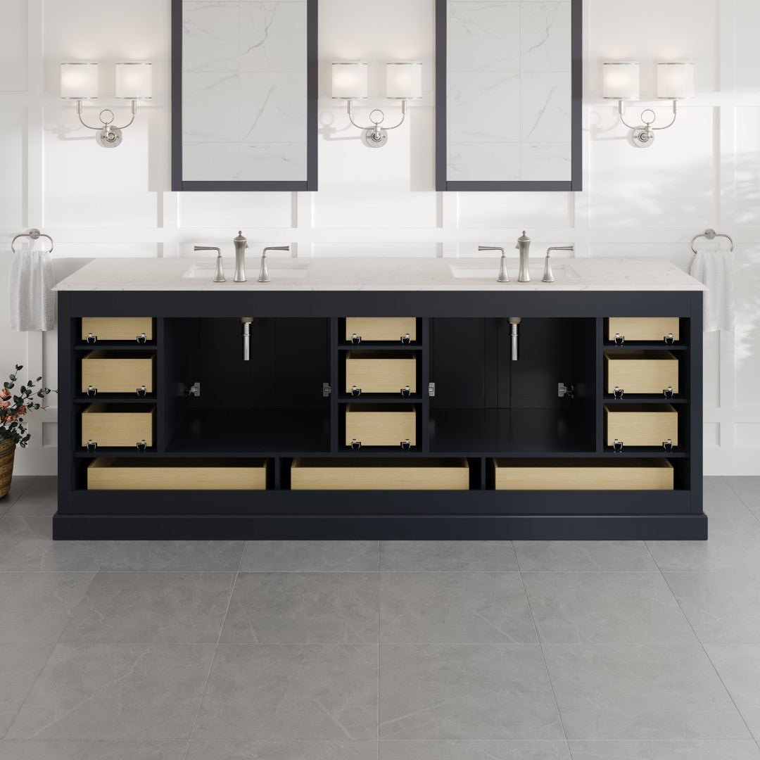 Storehouse 84 in. Dark Gray Double Sink Bath Vanity with Carrara Quartz Top and Undermount Porcelain Sinks - Bathroom Vanity by Eviva