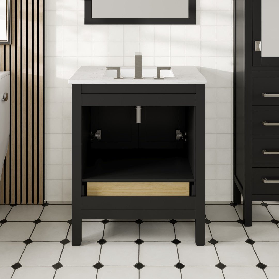 Aberdeen 30 in. Espresso Single Sink Bath Vanity with Carrara Quartz Top and Undermount Porcelain Sink - Bathroom Vanity by Eviva