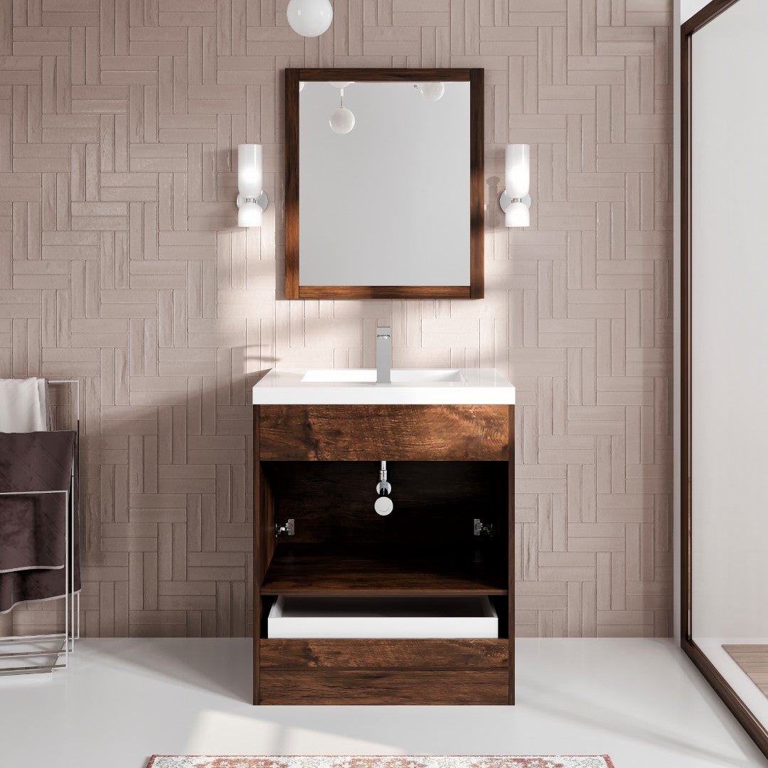 Lugano 30 in. Rosewood Single Sink Bath Vanity with Acrylic Top and Integrated Sink - Bathroom Vanity by Eviva