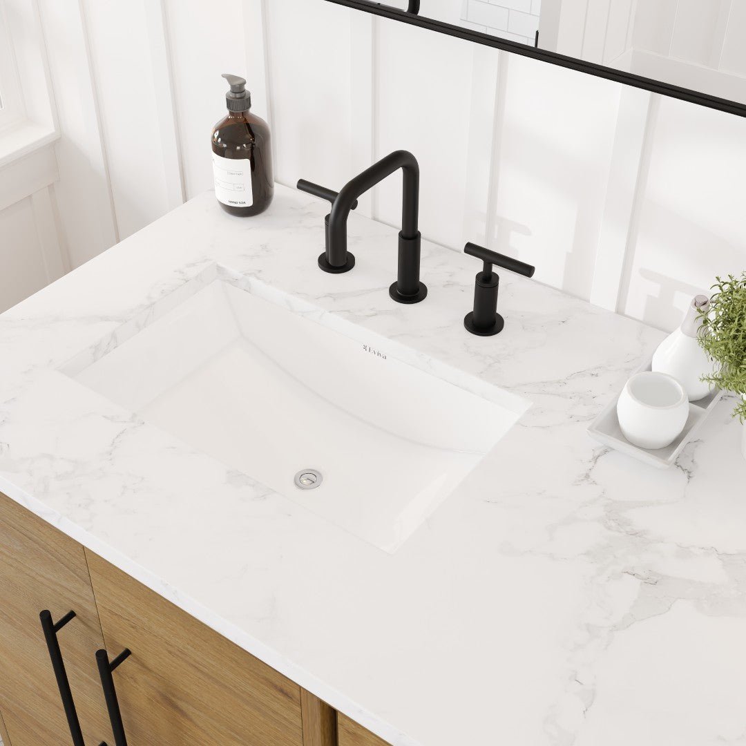 Graham 36 in. Oak Single Sink Bath Vanity with Arabescato Engineered Stone Top and Undermount Porcelain Sink - Bathroom Vanity by Eviva