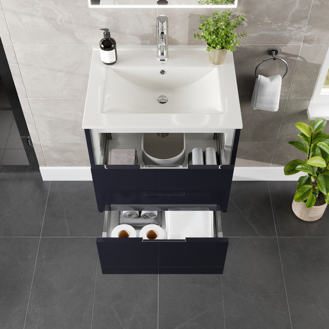Luna 24 in. Dark Gray Wall Mount Single Sink Bath Vanity with Porcelain Top and Integrated Sink