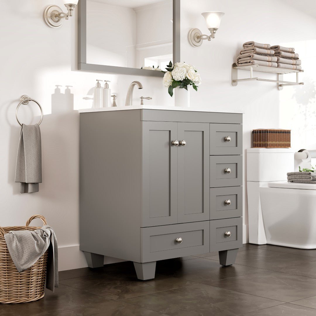 Acclaim 28 in. Gray Single Sink Bath Vanity with Carrara Quartz Top and Undermount Porcelain Sink - Bathroom Vanity by Eviva