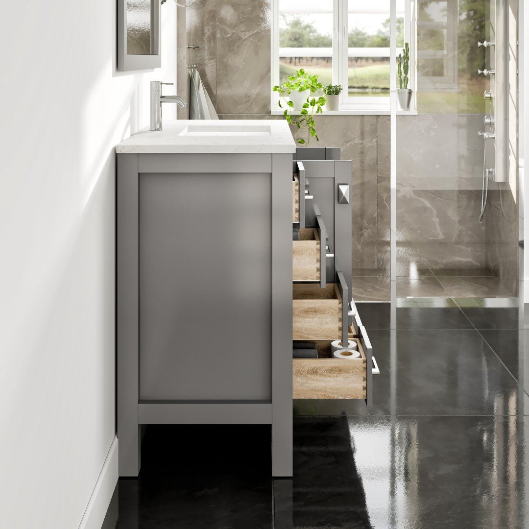 Hampton 36" x 18" Gray Single Sink Bath Vanity with Carrara Quartz Top and Undermount Porcelain Sink - Bathroom Vanity by Eviva