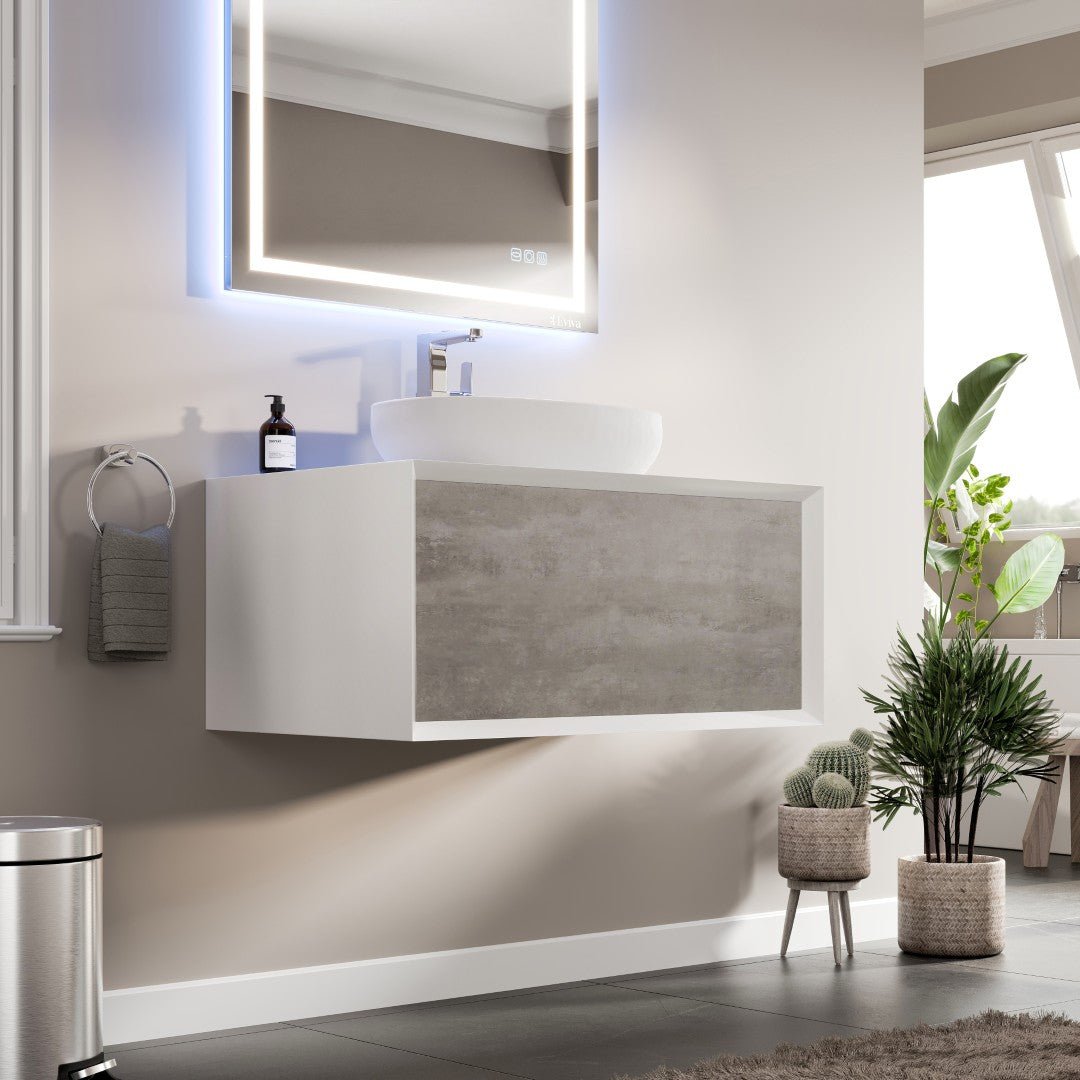 Santa Monica 36 in. Gray Wall Mount Single Sink Bath Vanity with Acrylic Top and Vessel Solid Surface Sink - Bathroom Vanity by Eviva