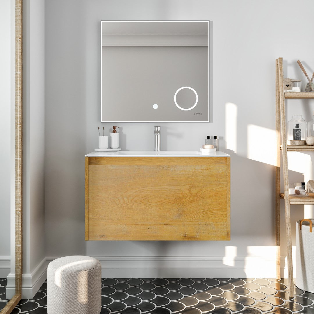 Madeira 36 in. Oak Wall Mount Single Sink Bath Vanity with Acrylic Top and Integrated Sink