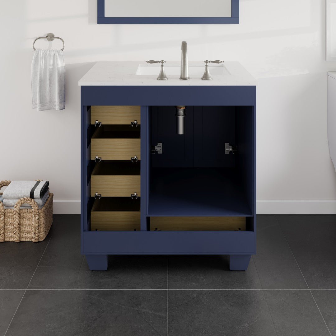 Acclaim 30 in. Blue Single Sink Bath Vanity with Carrara Quartz Top and Undermount Porcelain Sink - Bathroom Vanity by Eviva