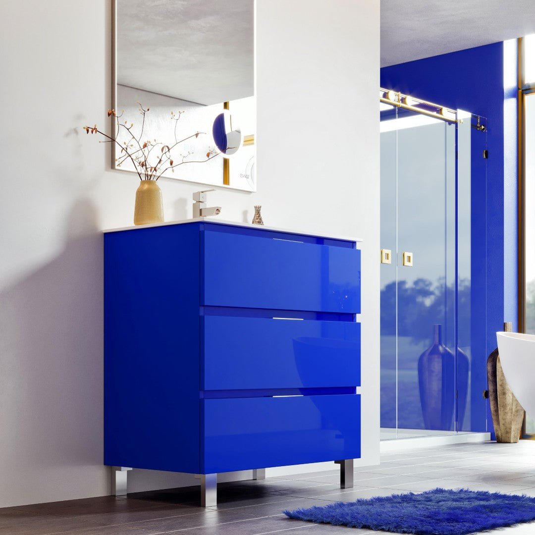 Malmo 32x18 in. Blue Single Sink Bath Vanity with Porcelain Top and Integrated Sink - Bathroom Vanity by Eviva
