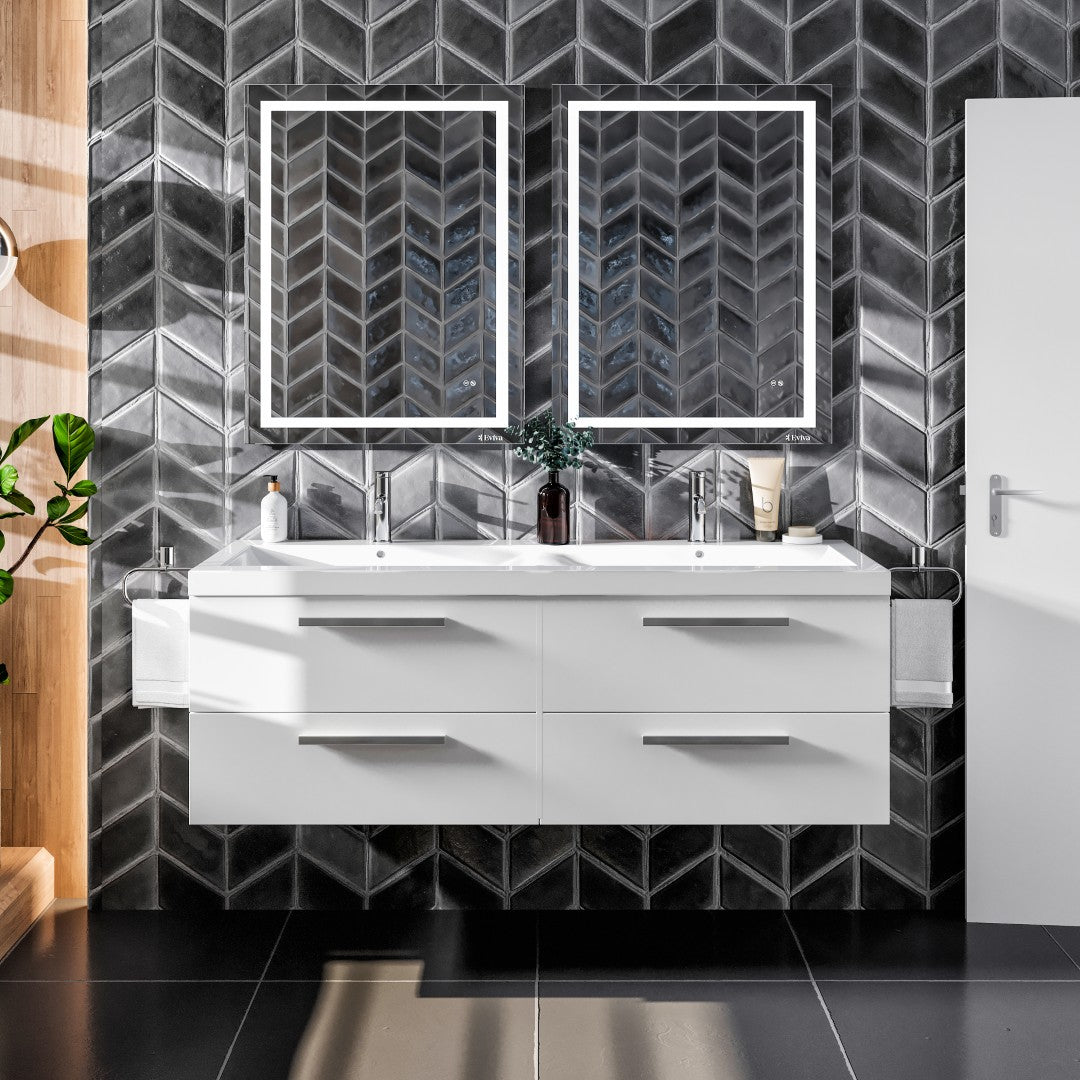 Surf 57 in. White Wall Mount Double Sink Bath Vanity with Acrylic Top and Integrated Sinks