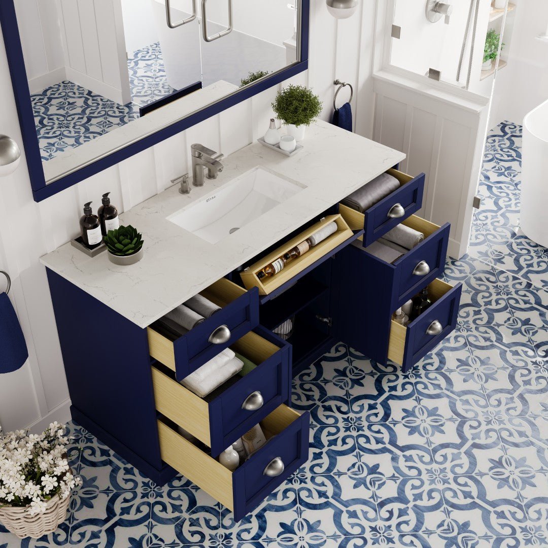Epic 60 in. Blue Single Sink Bath Vanity with Carrara Quartz Top and Undermount Porcelain Sink - Bathroom Vanity by Eviva