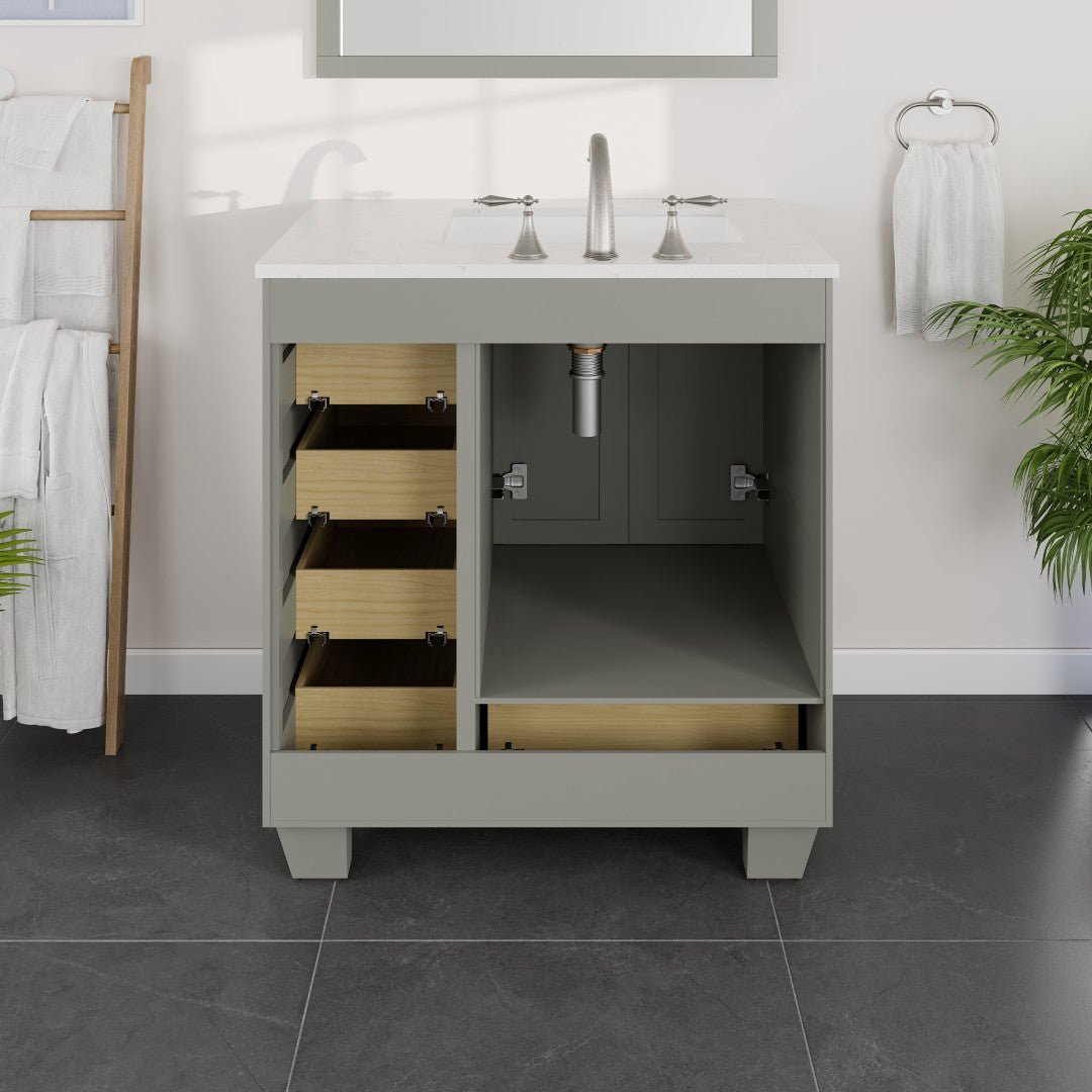 Acclaim 30 in. Gray Single Sink Bath Vanity with Carrara Quartz Top and Undermount Porcelain Sink - Bathroom Vanity by Eviva