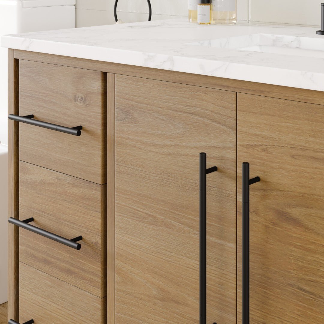 Graham 48 in. Oak Single Sink Bath Vanity with Arabescato Engineered Stone Top and Undermount Porcelain Sink - Bathroom Vanity by Eviva