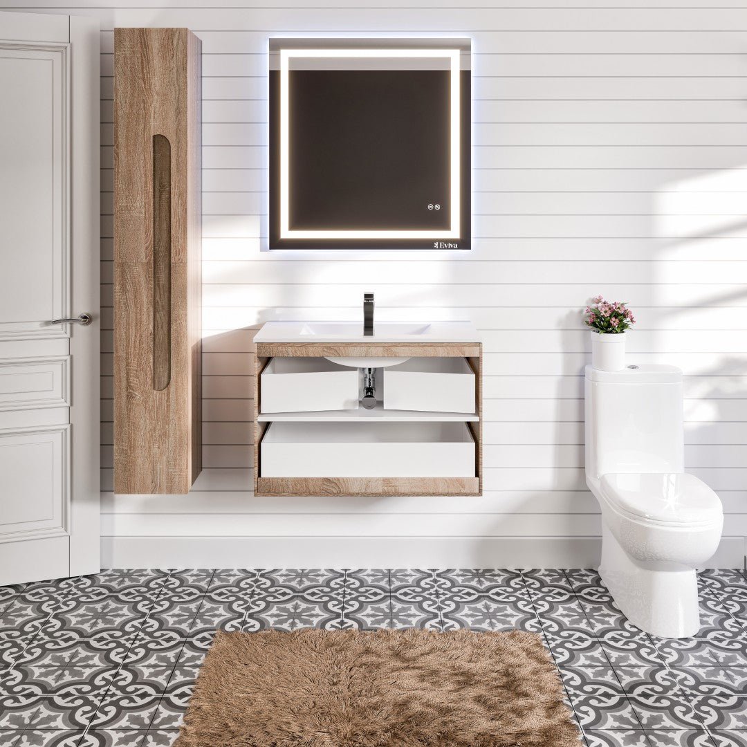 Joy 40 in. Maple Wall Mount Single Sink Bath Vanity with Porcelain Top and Integrated Sink - Bathroom Vanity by Eviva
