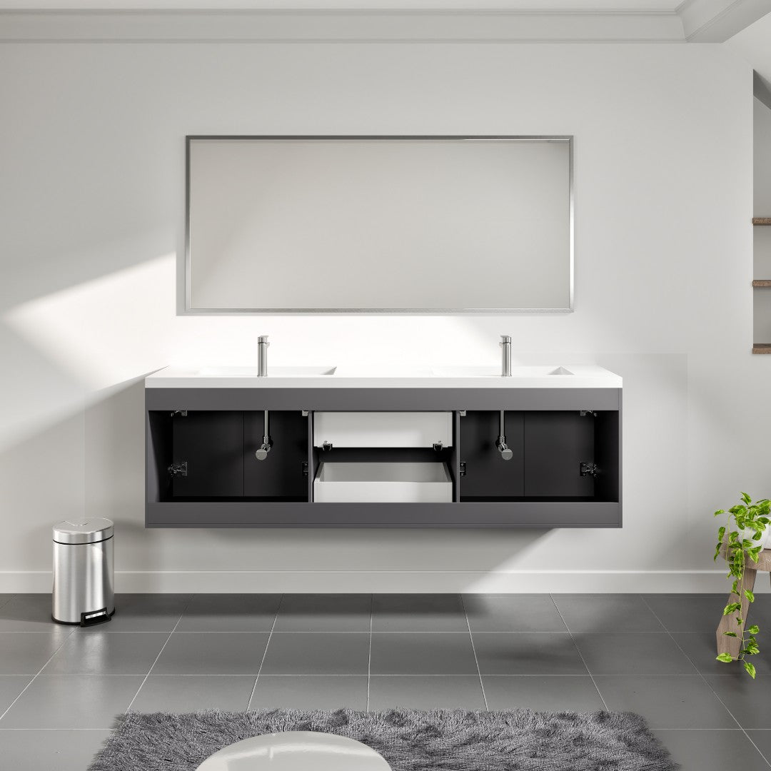Axis 72 in. Gray Wall Mount Double Sink Bath Vanity with Acrylic Top and Integrated Sinks