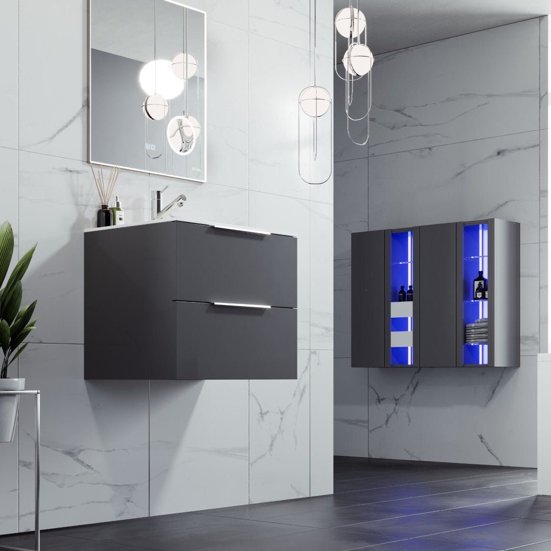 Galsaky 24 in. Gray Wall Mount Single Sink Bath Vanity with Porcelain Top and Integrated Sink - Bathroom Vanity by Eviva