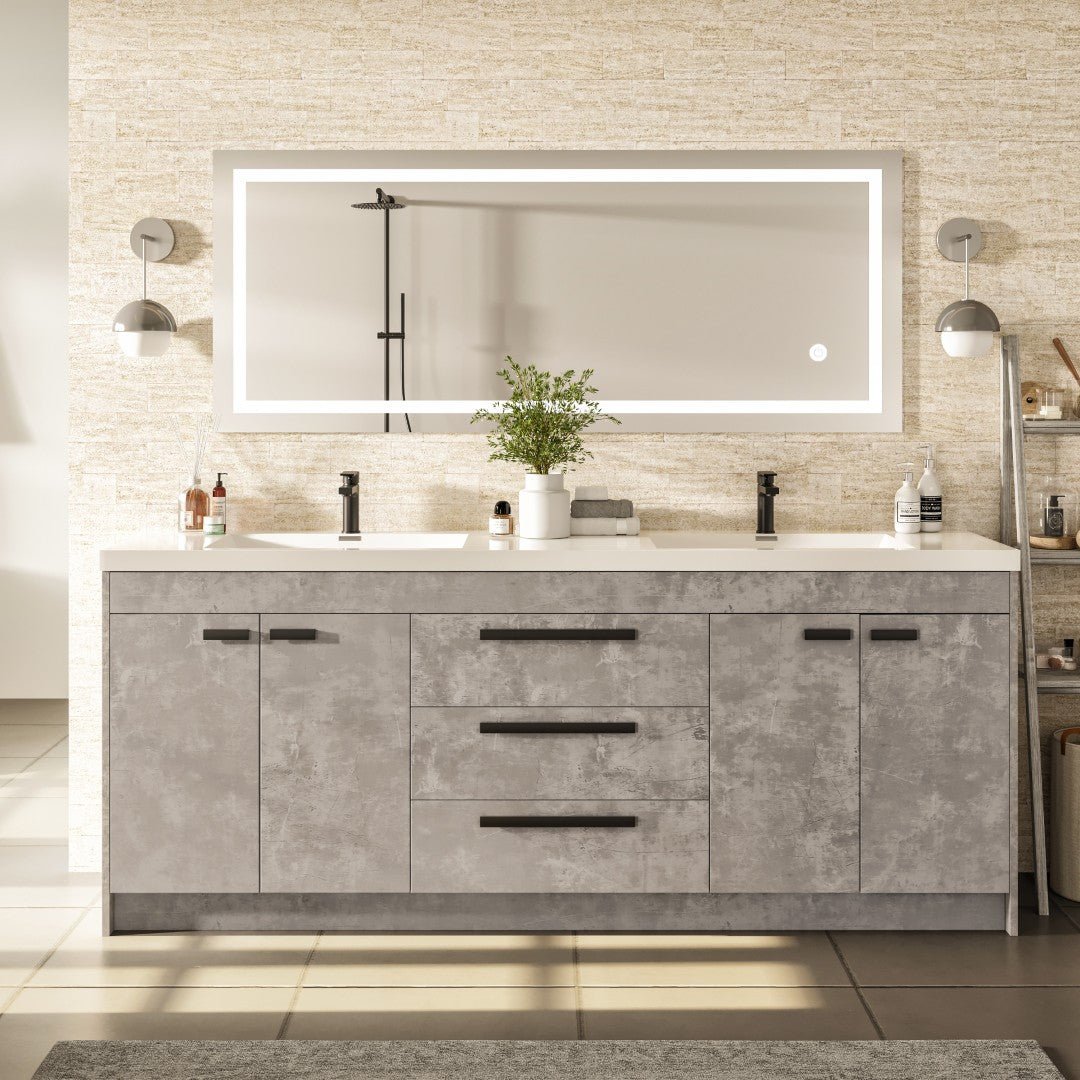 Lugano 84 in. Concrete Gray Double Sink Bath Vanity with Acrylic Top and Integrated Sinks - Bathroom Vanity by Eviva