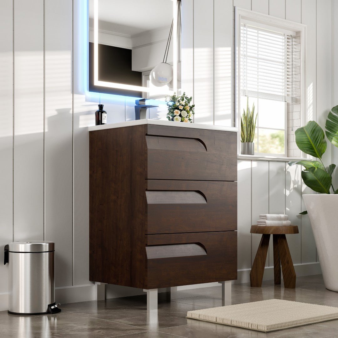 Joy 24 in. Rosewood Single Sink Freestanding Bath Vanity with Porcelain Top and Integrated Sink - Bathroom Vanity by Eviva