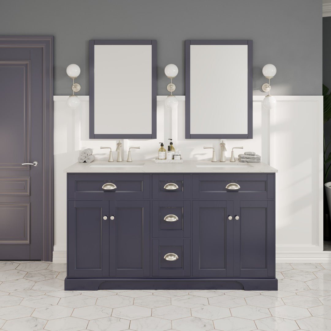 Epic 60 in. Charcoal Gray Double Sink Bath Vanity with Carrara Quartz Top and Undermount Porcelain Sinks - Bathroom Vanity by Eviva